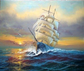 風景 Painting - 帆船とカモメ戦艦